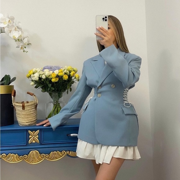 Women's Blue Double-Breasted Jacket - Picture 2 of 6